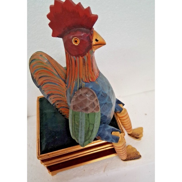 The Unbranded Brand Other - Hand Carved Wooden Rooster Shelf Sitter Painted Folk Art Farmhouse Decor